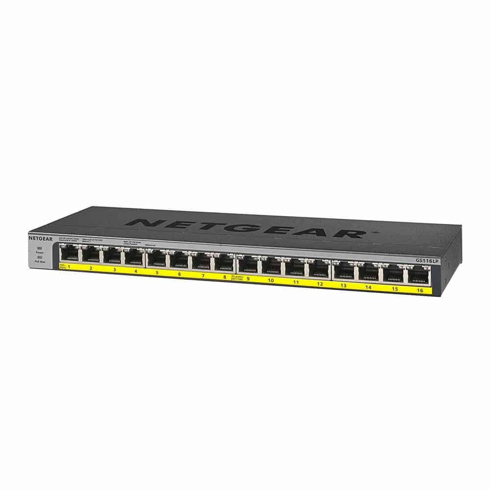 (image for) NETGEAR GS116LP 16-Port PoE/PoE+ Gigabit Unmanaged Switch